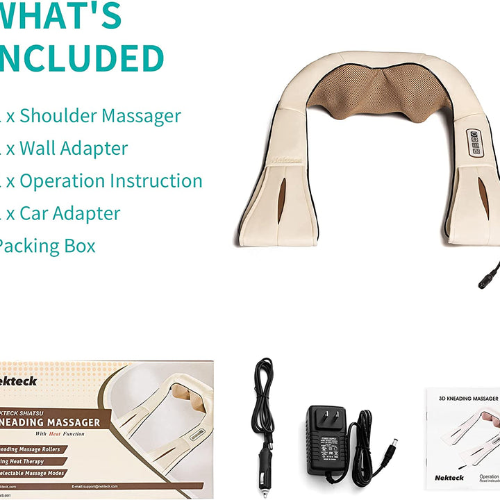 Shiatsu Neck & Back Massager with Heat – Pain Relief for Home, Office, Car.