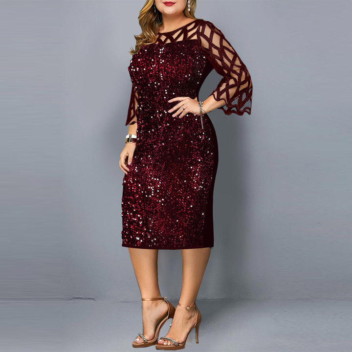 Women's Sequin Party Dress – M-5XL, Short Sleeve, Elegant.