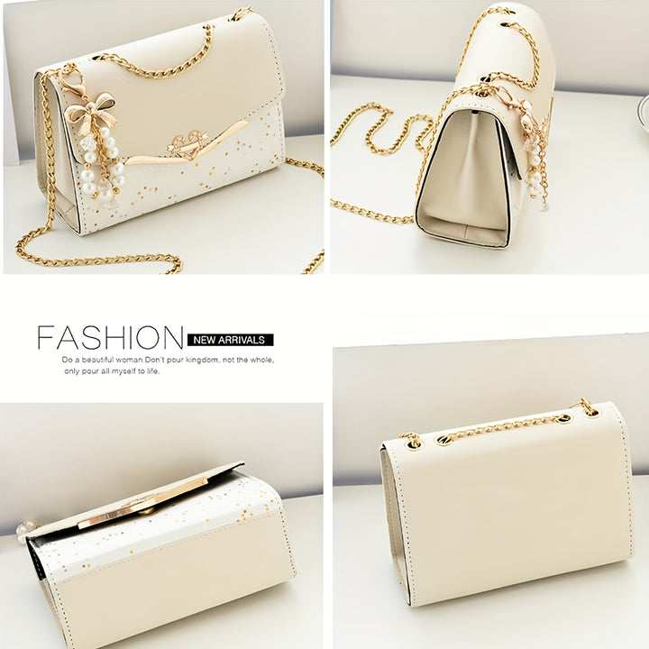 Beige PU Crossbody Bag with Tassel.