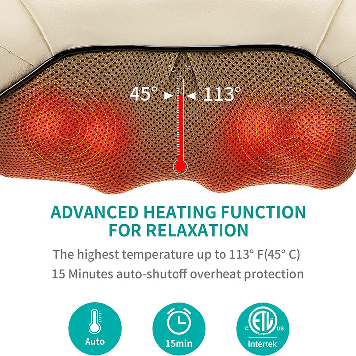 Shiatsu Neck & Back Massager with Heat – Pain Relief for Home, Office, Car.