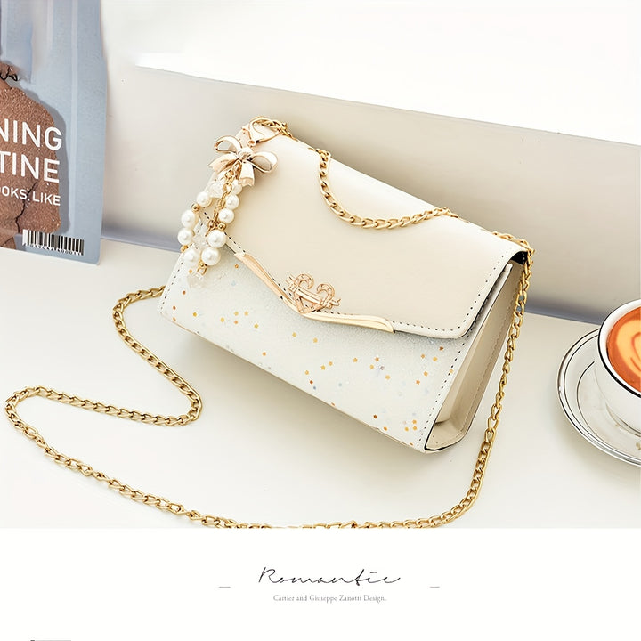 Beige PU Crossbody Bag with Tassel.