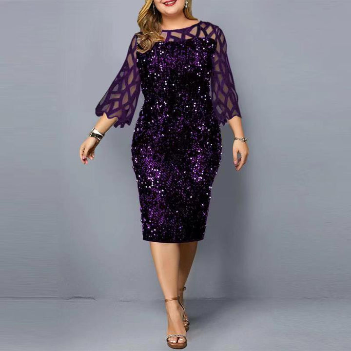 Women's Sequin Party Dress – M-5XL, Short Sleeve, Elegant.