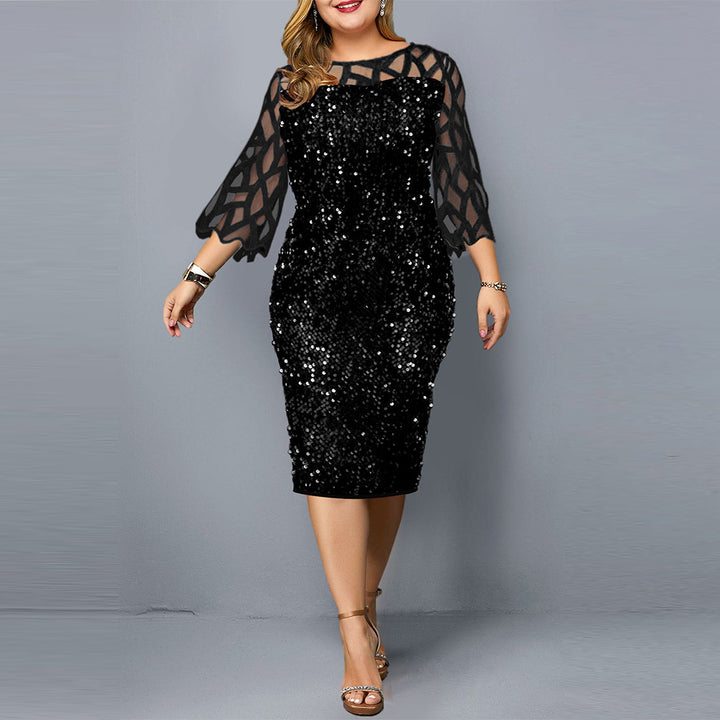 Women's Sequin Party Dress – M-5XL, Short Sleeve, Elegant.