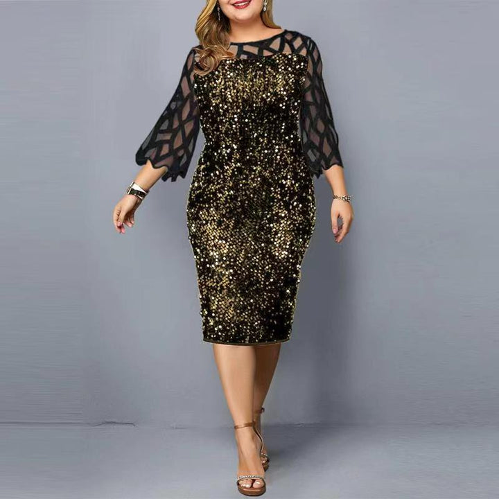 Women's Sequin Party Dress – M-5XL, Short Sleeve, Elegant.