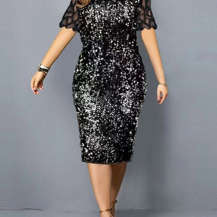 Women's Sequin Party Dress – M-5XL, Short Sleeve, Elegant.