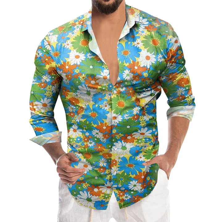 Men's floral long-sleeve shirt.