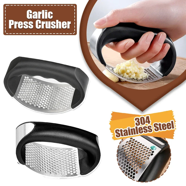 Stainless steel garlic press.