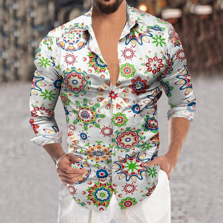 Men's floral long-sleeve shirt.