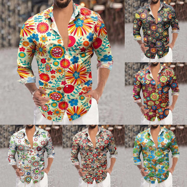 Men's floral long-sleeve shirt.