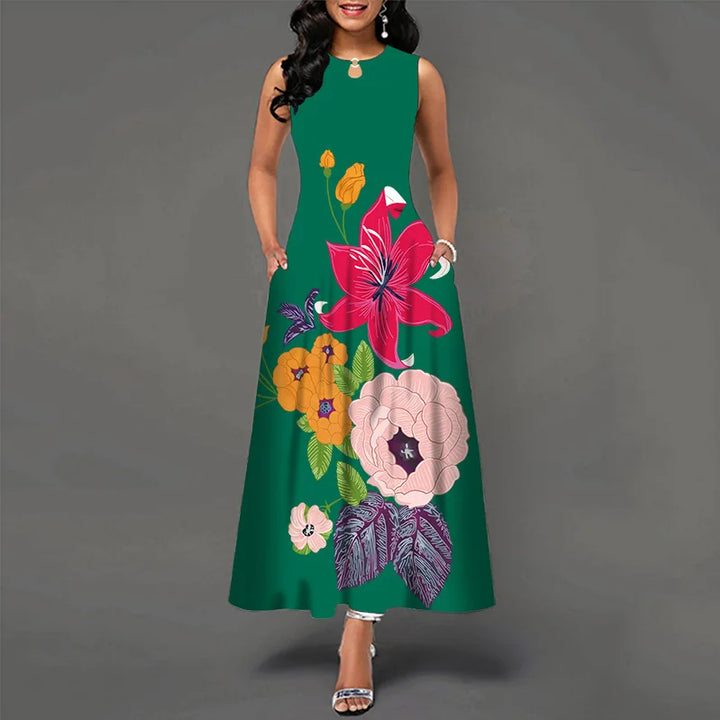 Women's Floral V-Neck Boho Maxi Dress