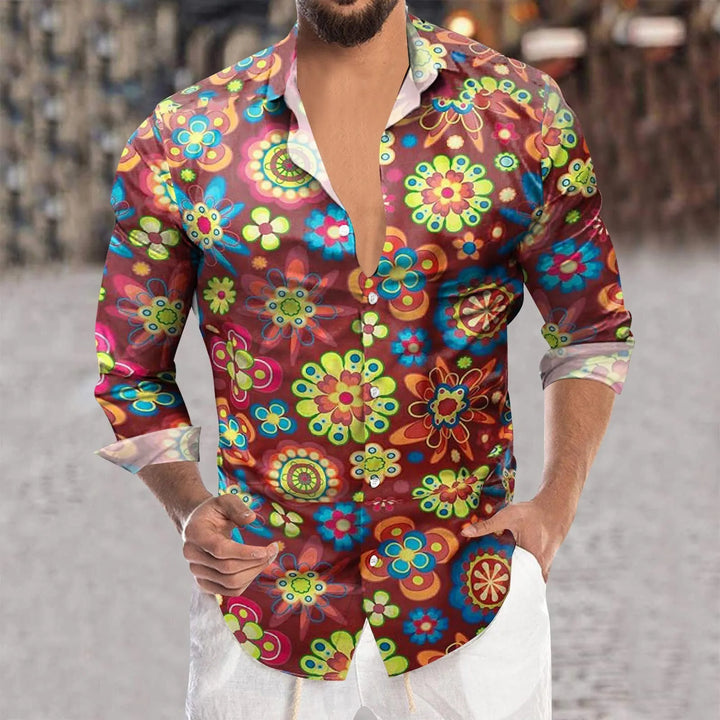 Men's floral long-sleeve shirt.