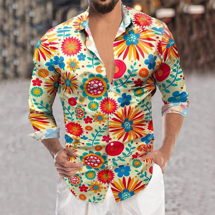 Men's floral long-sleeve shirt.