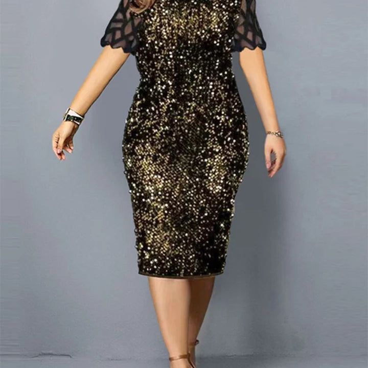 Women's Sequin Party Dress – M-5XL, Short Sleeve, Elegant.