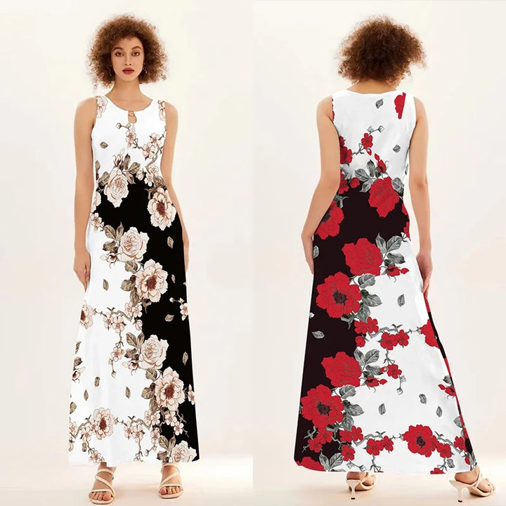 Women's Floral V-Neck Boho Maxi Dress