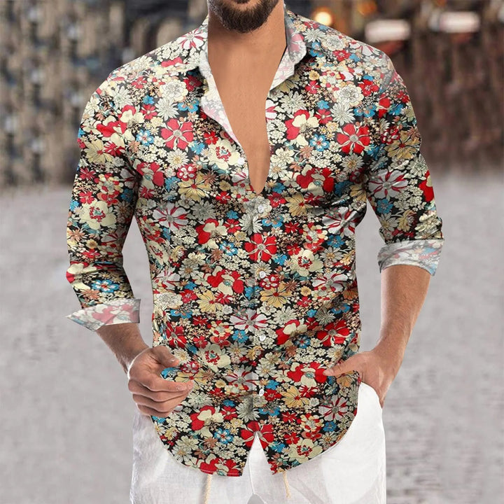 Men's floral long-sleeve shirt.