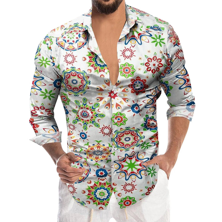 Men's floral long-sleeve shirt.