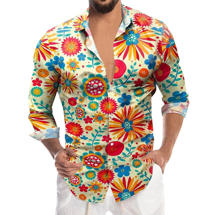 Men's floral long-sleeve shirt.