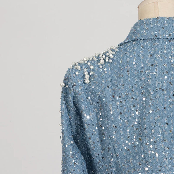 YERMORA Pearl Sequin Long Sleeve Dress.