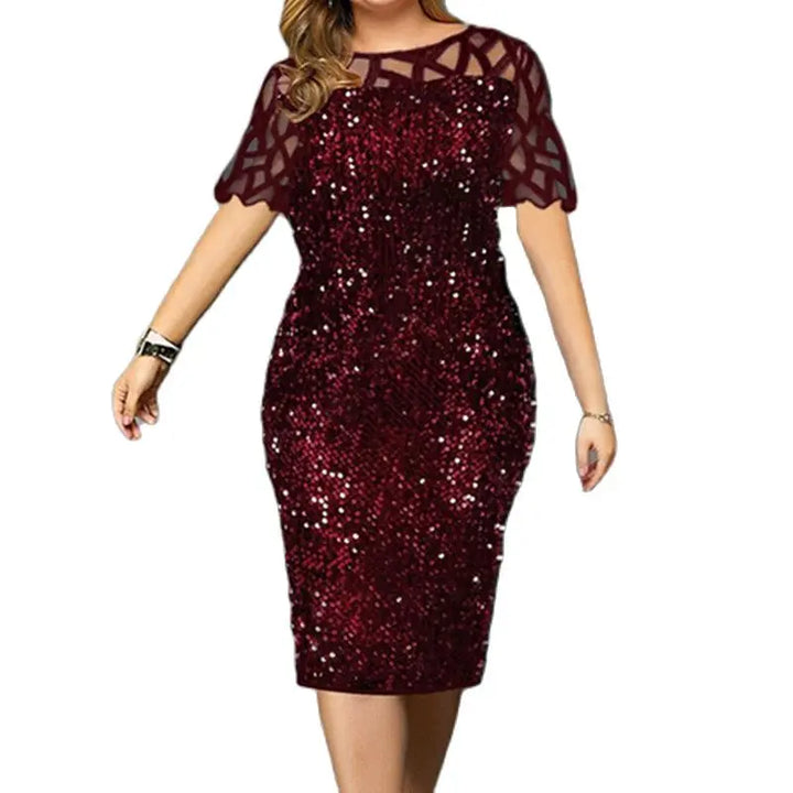 Women's Sequin Party Dress – M-5XL, Short Sleeve, Elegant.