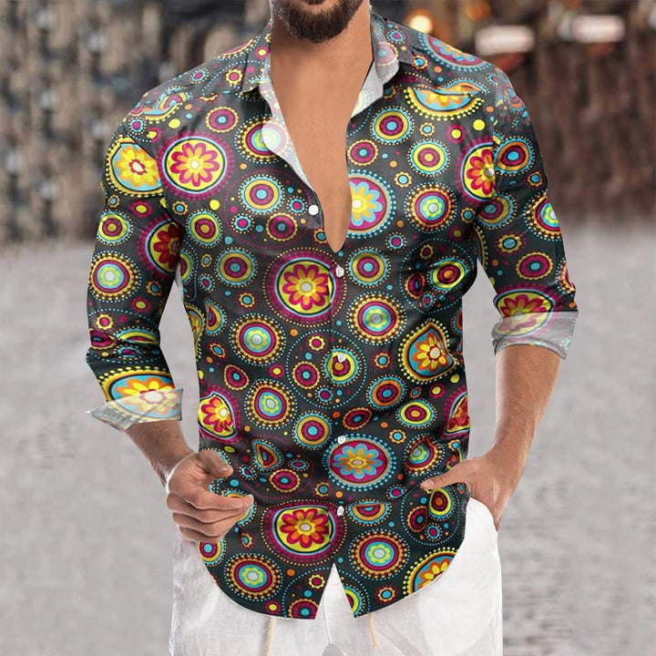 Men's floral long-sleeve shirt.