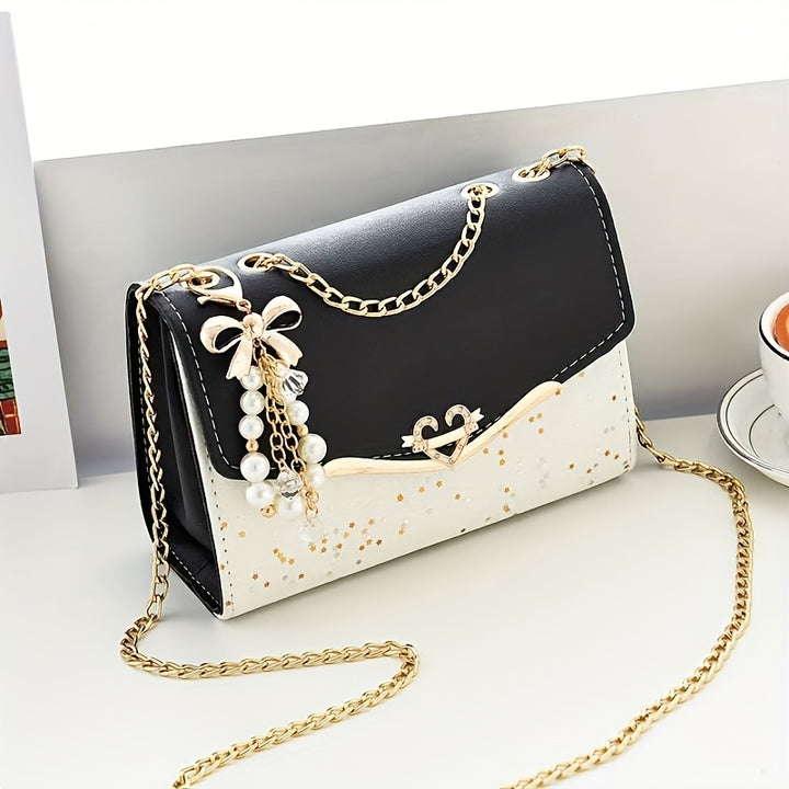 Beige PU Crossbody Bag with Tassel.